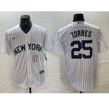 Men's New York Yankees #25 Gleyber Torres White 2024 Cool Base Stitched Jersey