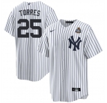 Men's New York Yankees #25 Gleyber Torres White 2024 World Series With Name Cool Base Stitched Baseball Jersey