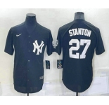 Men's New York Yankees #27 Giancarlo Stanton Black Stitched Nike Cool Base Throwback Jersey