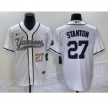 Men's New York Yankees #27 Giancarlo Stanton Number White With Patch Cool Base Stitched Baseball Jersey