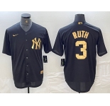 Men's New York Yankees #3 Babe Ruth Black Gold Cool Base Stitched Jersey