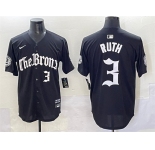 Men's New York Yankees #3 Babe Ruth Black 'Gothic Legacy Edition' Vapor Premier Limited Stitched Baseball Jersey