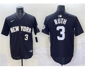 Men's New York Yankees #3 Babe Ruth Black Limited Stitched Baseball Jersey