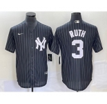 Men's New York Yankees #3 Babe Ruth Black Pinstripe Cool Base Stitched Baseball Jersey