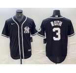 Men's New York Yankees #3 Babe Ruth Black White Cool Base Stitched Jersey