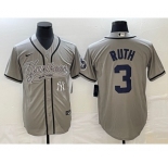 Men's New York Yankees #3 Babe Ruth Gray With Patch Cool Base Stitched Baseball Jersey