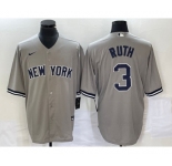 Men's New York Yankees #3 Babe Ruth Grey Stitched Cool Base Nike Jersey
