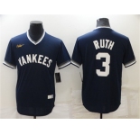 Men's New York Yankees #3 Babe Ruth Navy Blue Cooperstown Collection Stitched MLB Throwback Jersey
