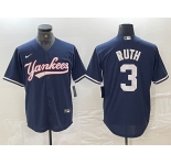Men's New York Yankees #3 Babe Ruth Navy Cool Base Stitched Baseball Jersey