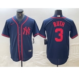 Men's New York Yankees #3 Babe Ruth Navy Red Fashion Cool Base Jersey