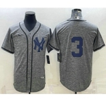 Men's New York Yankees #3 Babe Ruth No Name Grey Gridiron Cool Base Stitched Jerse