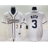 Men's New York Yankees #3 Babe Ruth Number White With Patch Cool Base Stitched Baseball Jersey