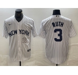 Men's New York Yankees #3 Babe Ruth White 2024 Cool Base Stitched Jersey