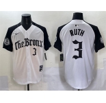 Men's New York Yankees #3 Babe Ruth White Black 'Gothic Legacy Edition' Vapor Premier Limited Stitched Baseball Jersey