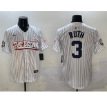 Men's New York Yankees #3 Babe Ruth White Bronx Graffiti Vapor Limited Stitched Baseball Jersey