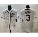 Men's New York Yankees #3 Babe Ruth White Fashion Cool Base Jersey