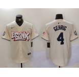 Men's New York Yankees #4 Lou Gehrig Cream Limited Stitched Baseball Jersey