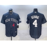 Men's New York Yankees #4 Lou Gehrig Navy Pinstripe Fashion Cool Base Jerseys