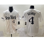 Men's New York Yankees #4 Lou Gehrig White 'Gothic Legacy Edition' Vapor Premier Limited Stitched Baseball Jersey