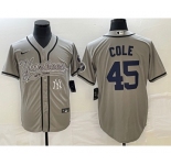 Men's New York Yankees #45 Gerrit Cole Gray With Patch Cool Base Stitched Baseball Jersey