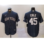 Men's New York Yankees #45 Gerrit Cole Navy Pinstripe Fashion Cool Base Jersey