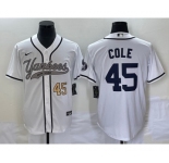 Men's New York Yankees #45 Gerrit Cole Number White With Patch Cool Base Stitched Baseball Jersey