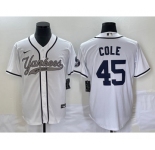 Men's New York Yankees #45 Gerrit Cole White With Patch Cool Base Stitched Baseball Jersey