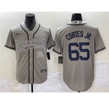 Men's New York Yankees #65 Nestor Cortes Jr. Gray With Patch Cool Base Stitched Baseball Jersey