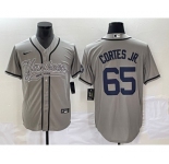 Men's New York Yankees #65 Nestor Cortes Jr Grey With Patch Cool Base Stitched Baseball Jersey