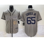 Men's New York Yankees #65 Nestor Cortes Jr Number Grey With Patch Cool Base Stitched Baseball Jersey