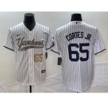 Men's New York Yankees #65 Nestor Cortes Jr Number White With Patch Cool Base Stitched Baseball Jersey
