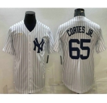Men's New York Yankees #65 Nestor Cortes Jr White Pinstripe Stitched MLB Cool Base Nike Jersey