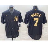 Men's New York Yankees #7 Mickey Mantle Black Gold Cool Base Stitched Jersey