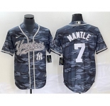 Men's New York Yankees #7 Mickey Mantle Grey Camo Cool Base With Patch Stitched Baseball Jersey1