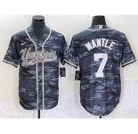 Men's New York Yankees #7 Mickey Mantle Grey Camo Cool Base With Patch Stitched Baseball Jersey