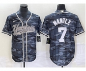 Men's New York Yankees #7 Mickey Mantle Grey Camo Cool Base With Patch Stitched Baseball Jersey
