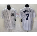 Men's New York Yankees #7 Mickey Mantle Name White With Patch 2024 Cool Base Stitched Jersey