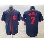 Men's New York Yankees #7 Mickey Mantle Navy Red Fashion Cool Base Jersey