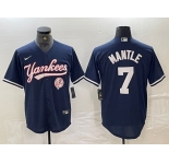Men's New York Yankees #7 Mickey Mantle Navy With Patch Cool Base Stitched Baseball Jersey