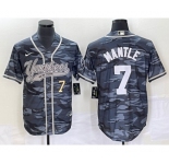 Men's New York Yankees #7 Mickey Mantle Number Grey Camo Cool Base With Patch Stitched Baseball Jersey