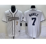 Men's New York Yankees #7 Mickey Mantle Number White With Patch Cool Base Stitched Baseball Jersey