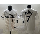 Men's New York Yankees #7 Mickey Mantle White 'Gothic Legacy Edition' Vapor Premier Limited Stitched Baseball Jersey