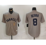 Men's New York Yankees #8 Yogi Berra Grey Throwback Stitched Cool Base Nike Jerseys