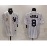 Men's New York Yankees #8 Yogi Berra White Stitched Nike Cool Base Throwback Jerseys