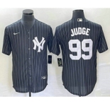 Men's New York Yankees #99 Aaron Judge Black Pinstripe Cool Base Stitched Baseball Jersey