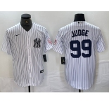 Men's New York Yankees #99 Aaron Judge Name White With Patch 2024 Cool Base Stitched Jersey