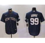 Men's New York Yankees #99 Aaron Judge Navy Pinstripe Fashion Cool Base Jersey