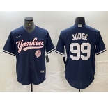 Men's New York Yankees #99 Aaron Judge Navy With Patch Cool Base Stitched Baseball Jersey