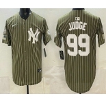 Men's New York Yankees #99 Aaron Judge Olive Pinstripe 2026 Armed Forces Day Salute To Service Jersey