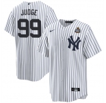 Men's New York Yankees #99 Aaron Judge White 2024 World Series With Name Cool Base Stitched Baseball Jersey
